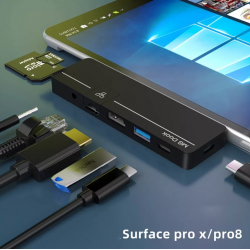 Adapter HUB 8w1  USB-C RJ45 HDTV SD thunderbolt 3 do Microsoft Surface Pro 8 / X